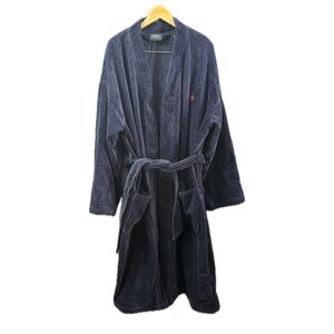 Ralph Lauren Polo Navy Blue Red Logo Bathrobe Mens L/XL Timeless Essential Cozy